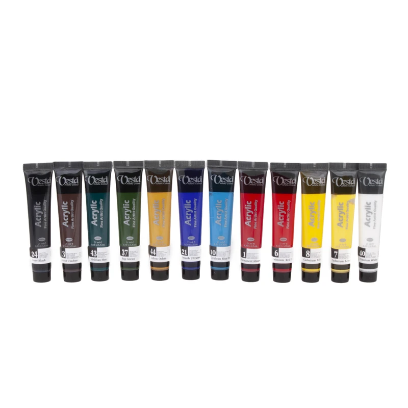 رنگ اکریلیک 12 رنگ 21 میل وستا VESTA