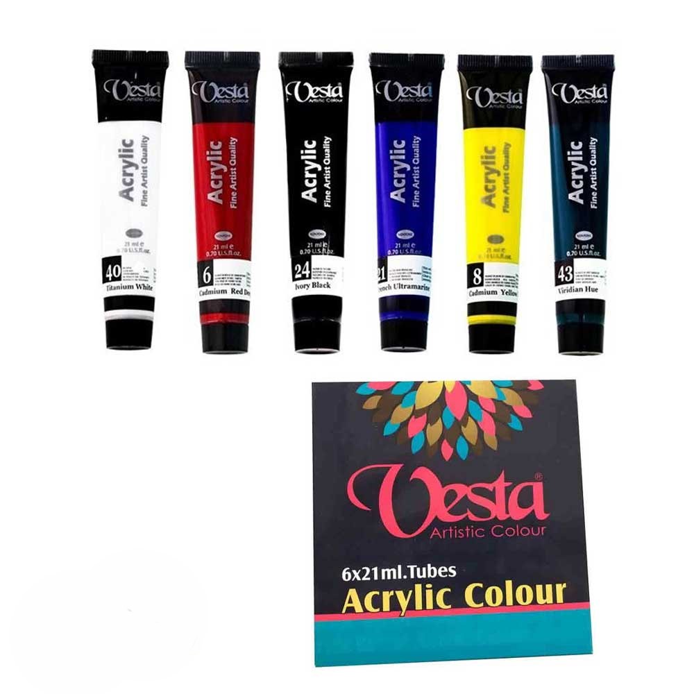 رنگ اکریلیک 6 رنگ 21 میل وستا VESTA